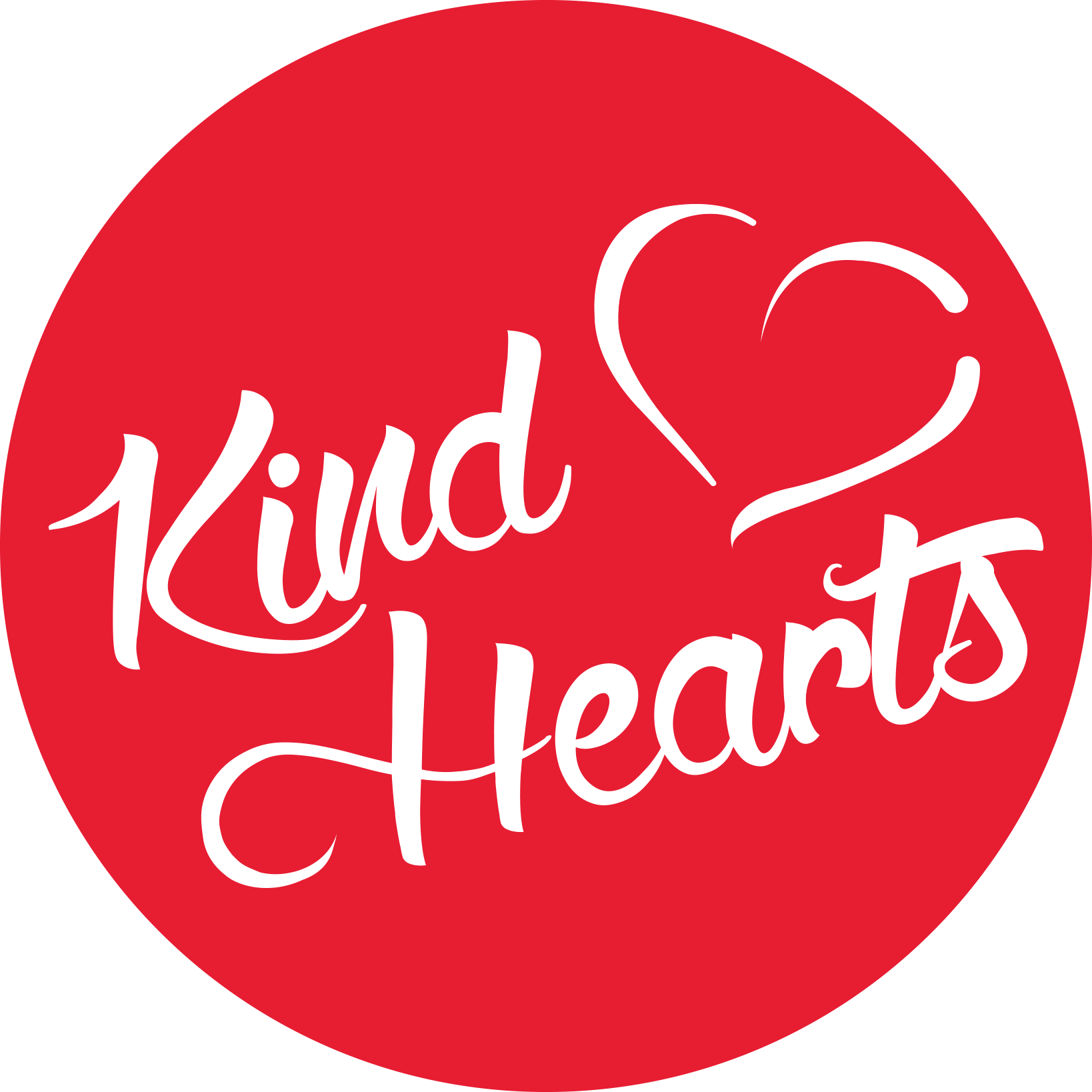 Red circular logo with white cursive text reading 'Kind Hearts'.